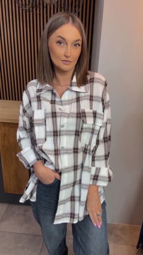 Koszula Oversize w Kratę – 100% Bawełna (kromowo-brązowa)