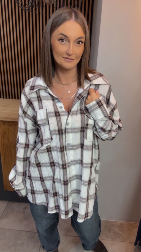 Koszula Oversize w Kratę – 100% Bawełna (kromowo-brązowa)