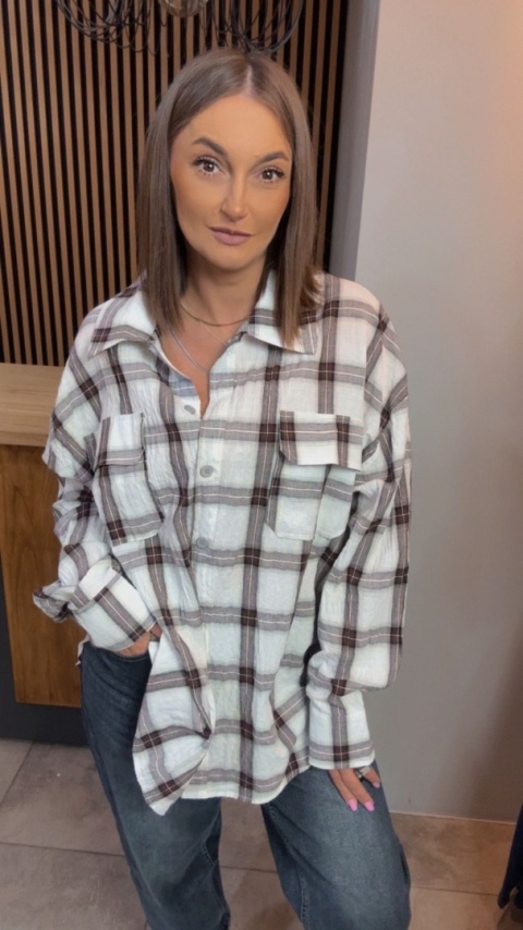 Koszula Oversize w Kratę – 100% Bawełna (kromowo-brązowa)