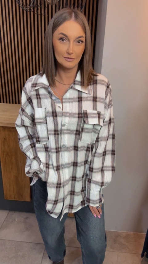 Koszula Oversize w Kratę – 100% Bawełna (kromowo-brązowa)