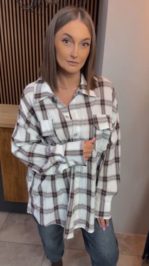 Koszula Oversize w Kratę – 100% Bawełna (kromowo-brązowa)