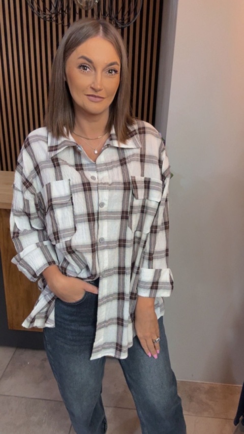 Koszula Oversize w Kratę – 100% Bawełna (kromowo-brązowa)