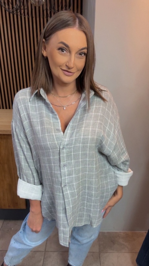 Koszula Oversize w Kratę – 100% Bawełna (szaro-biała)