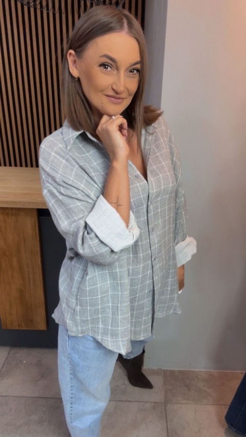 Koszula Oversize w Kratę – 100% Bawełna (szaro-biała)