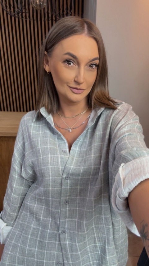 Koszula Oversize w Kratę – 100% Bawełna (szaro-biała)