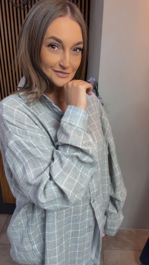 Koszula Oversize w Kratę – 100% Bawełna (szaro-biała)