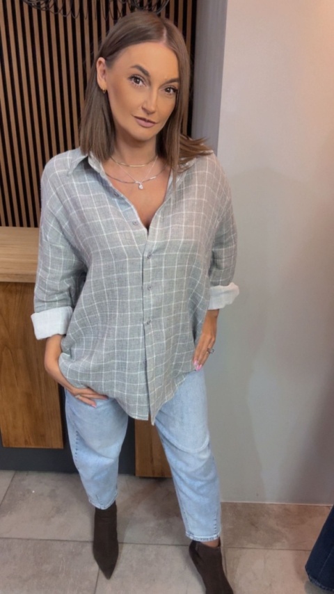 Koszula Oversize w Kratę – 100% Bawełna (szaro-biała)