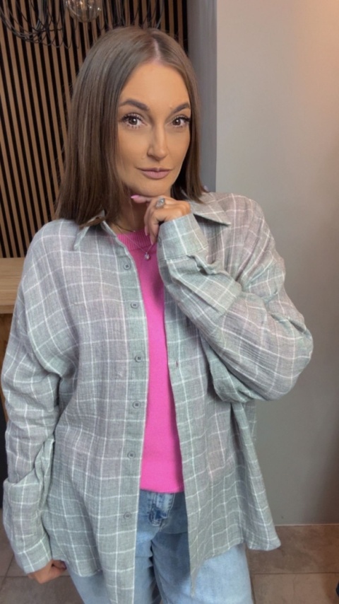 Koszula Oversize w Kratę – 100% Bawełna (szaro-biała)