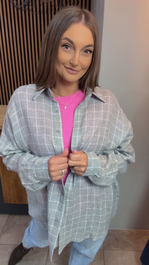 Koszula Oversize w Kratę – 100% Bawełna (szaro-biała)