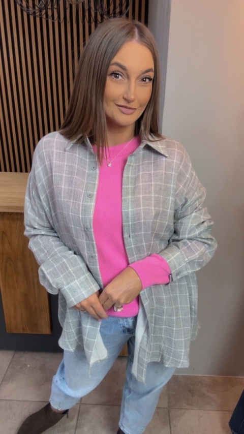 Koszula Oversize w Kratę – 100% Bawełna (szaro-biała)