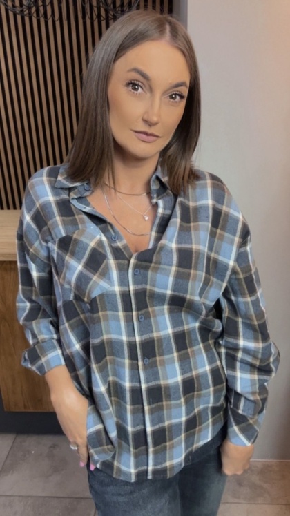 Koszula flanelowa w kratę - Niebieska