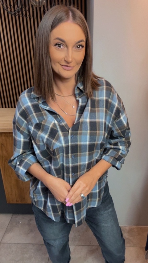 Koszula flanelowa w kratę - Niebieska