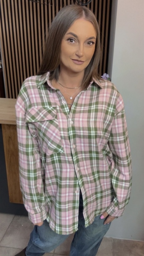 Koszula flanelowa w kratę - róż/zieleń