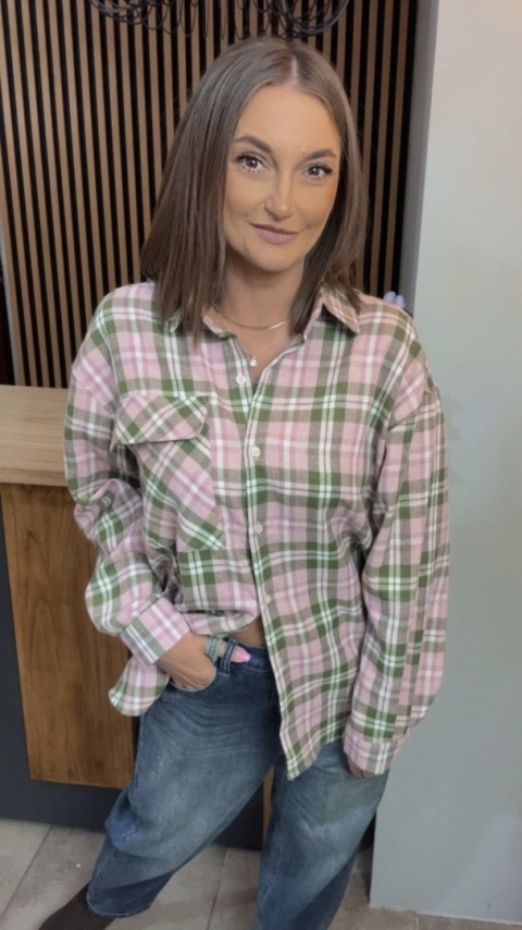 Koszula flanelowa w kratę - róż/zieleń