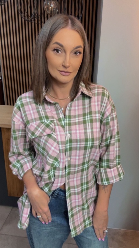 Koszula flanelowa w kratę - róż/zieleń