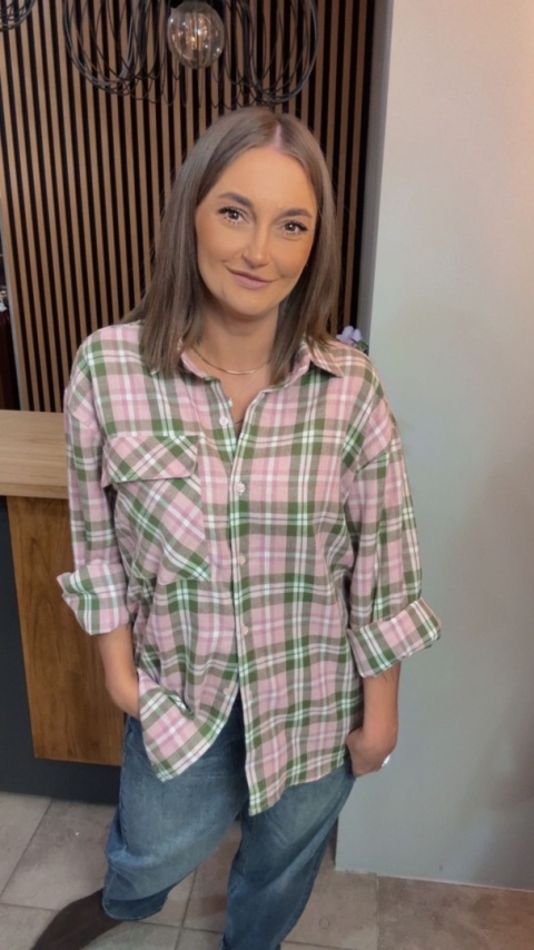 Koszula flanelowa w kratę - róż/zieleń