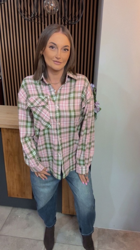 Koszula flanelowa w kratę - róż/zieleń