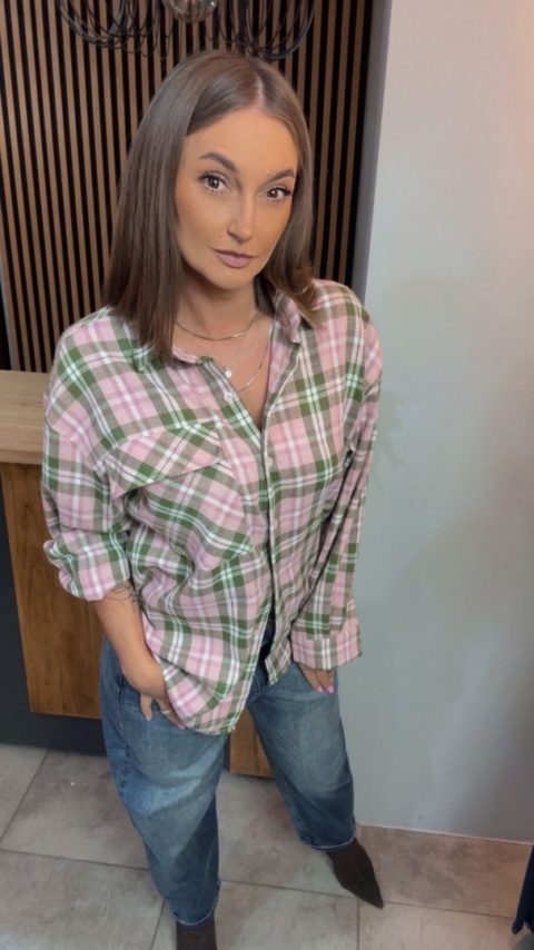 Koszula flanelowa w kratę - róż/zieleń