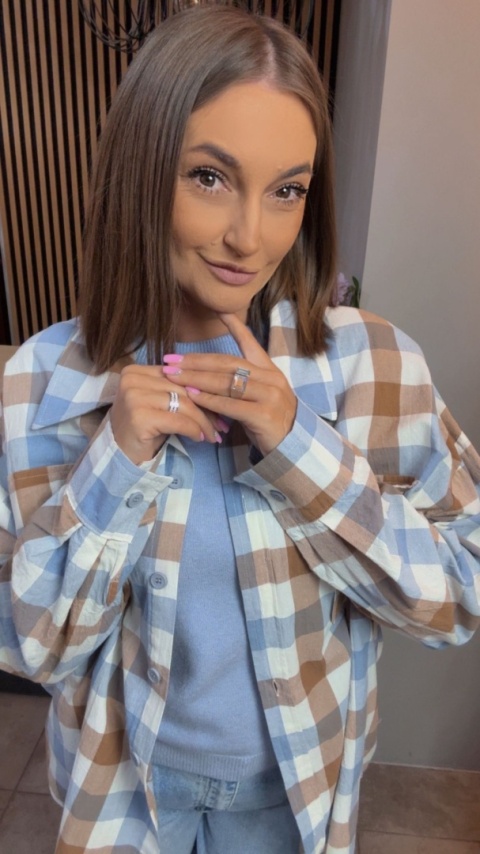 Koszula oversize w beżowo-błękitną kratę – 100% bawełna
