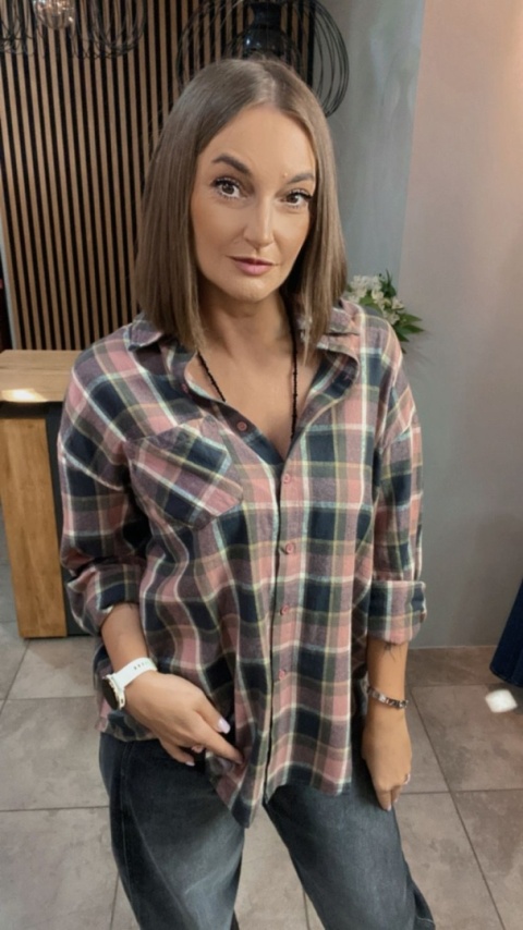 Koszula flanelowa w kratę – Różowa