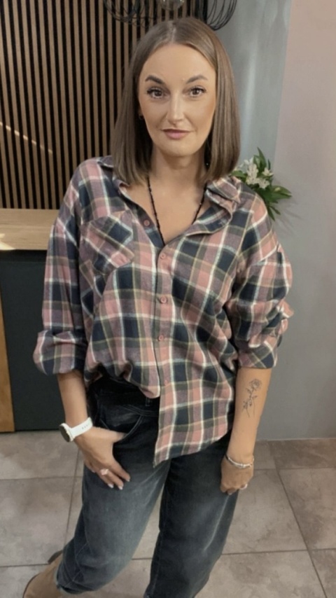 Koszula flanelowa w kratę – Różowa