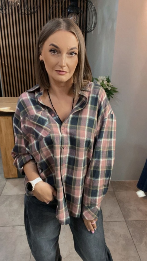 Koszula flanelowa w kratę – Różowa