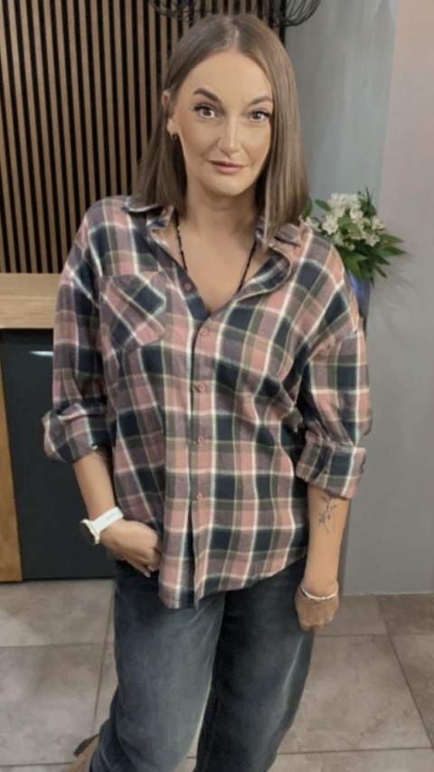 Koszula flanelowa w kratę – Różowa