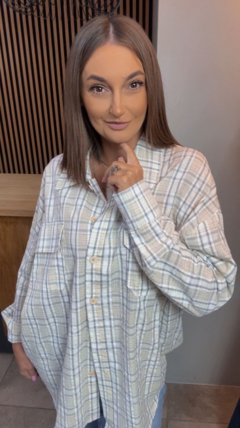 Koszula oversize w kratę – Beżowa