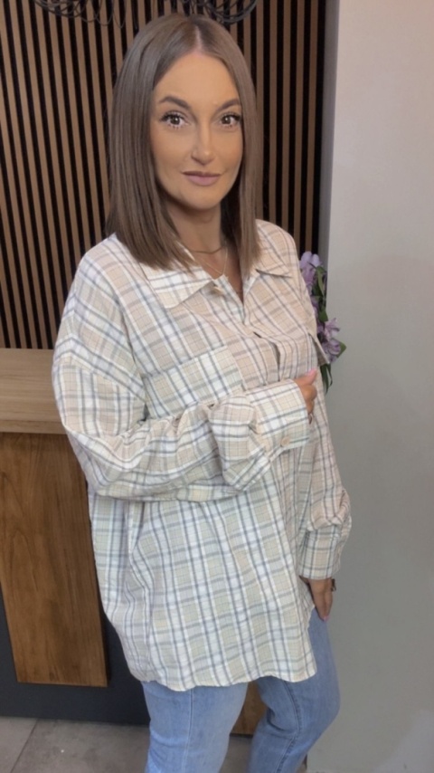 Koszula oversize w kratę – Beżowa