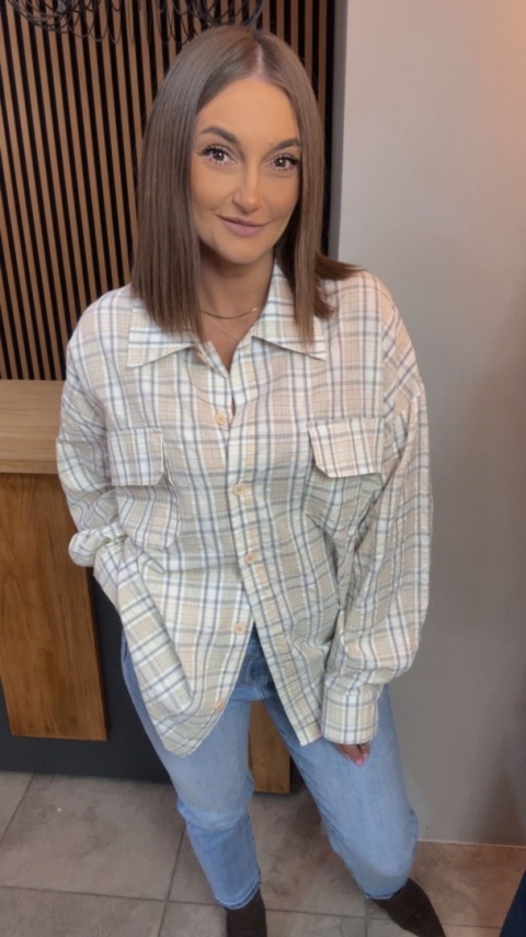 Koszula oversize w kratę – Beżowa