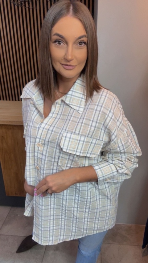 Koszula oversize w kratę – Beżowa