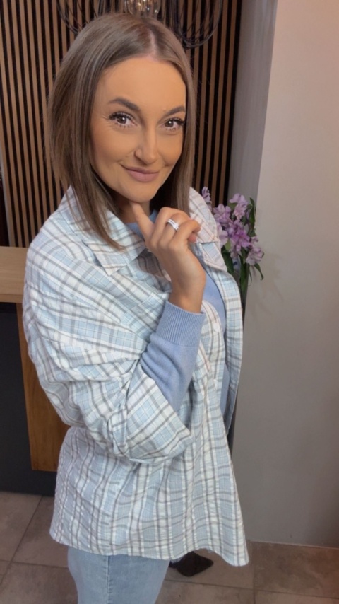 Koszula oversize w kratę – Błękitna