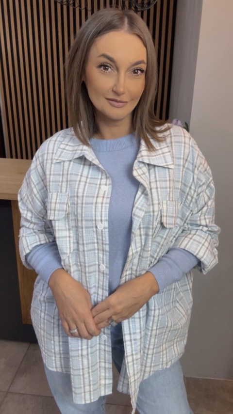Koszula oversize w kratę – Błękitna