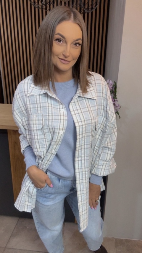 Koszula oversize w kratę – Błękitna