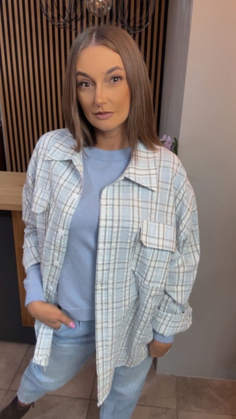 Koszula oversize w kratę – Błękitna