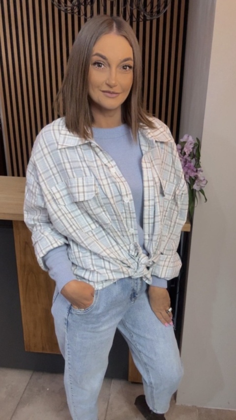 Koszula oversize w kratę – Błękitna