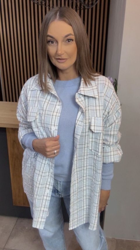 Koszula oversize w kratę – Błękitna