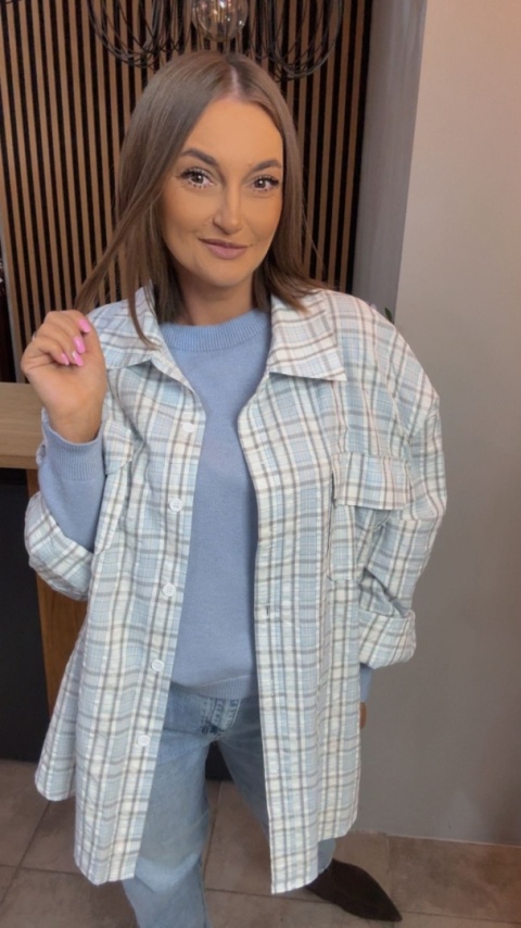 Koszula oversize w kratę – Błękitna