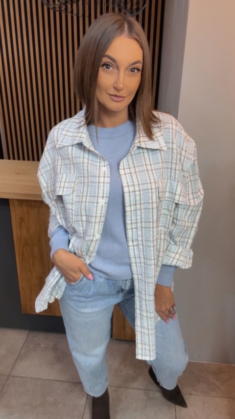 Koszula oversize w kratę – Błękitna