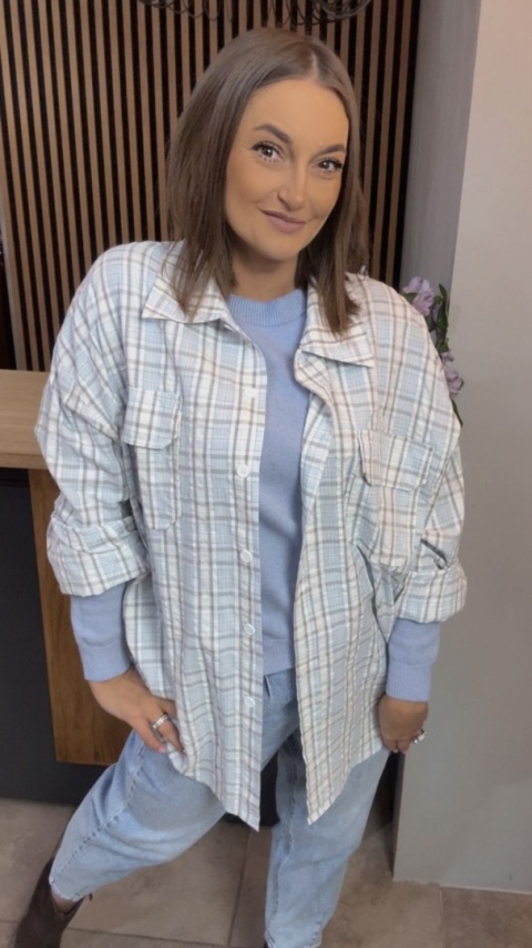 Koszula oversize w kratę – Błękitna