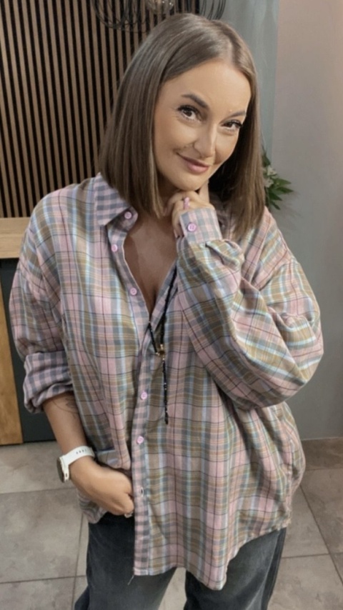 Koszula oversize w pastelową kratę – 100% bawełna