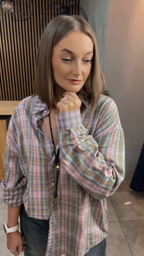 Koszula oversize w pastelową kratę – 100% bawełna