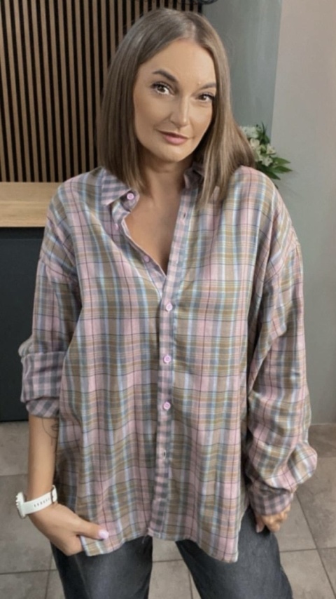 Koszula oversize w pastelową kratę – 100% bawełna