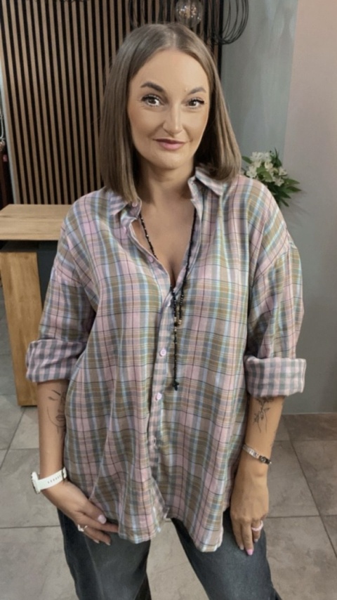 Koszula oversize w pastelową kratę – 100% bawełna