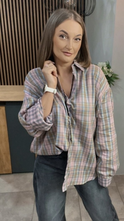 Koszula oversize w pastelową kratę – 100% bawełna