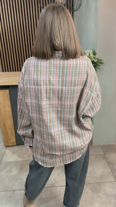 Koszula oversize w pastelową kratę – 100% bawełna