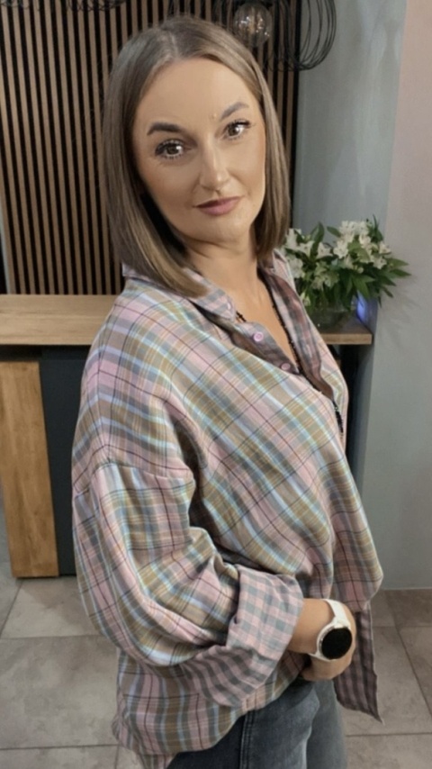 Koszula oversize w pastelową kratę – 100% bawełna