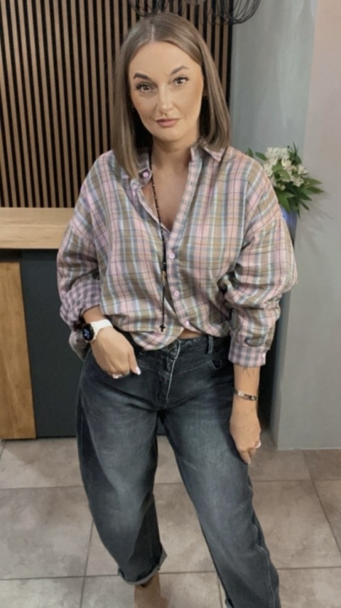 Koszula oversize w pastelową kratę – 100% bawełna