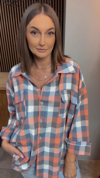 Koszula oversize w pastelową kratę – 100% bawełna