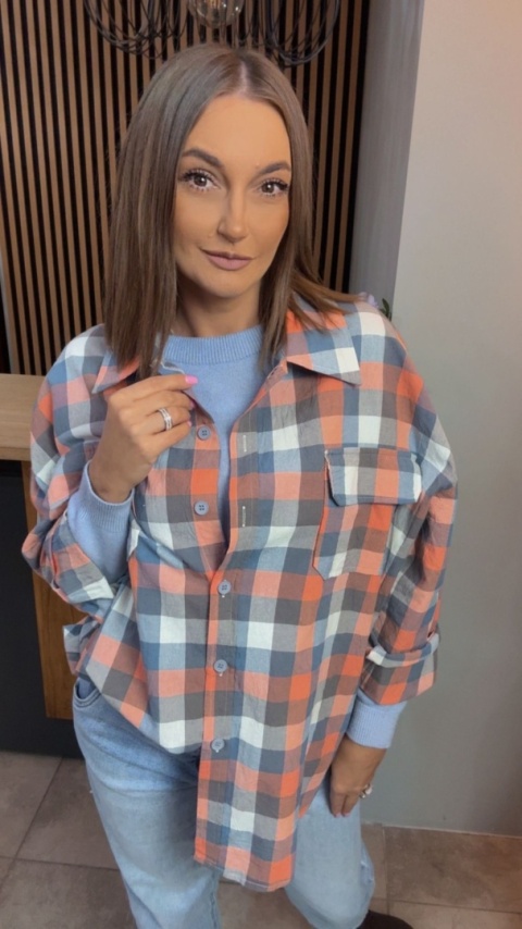 Koszula oversize w pastelową kratę – 100% bawełna